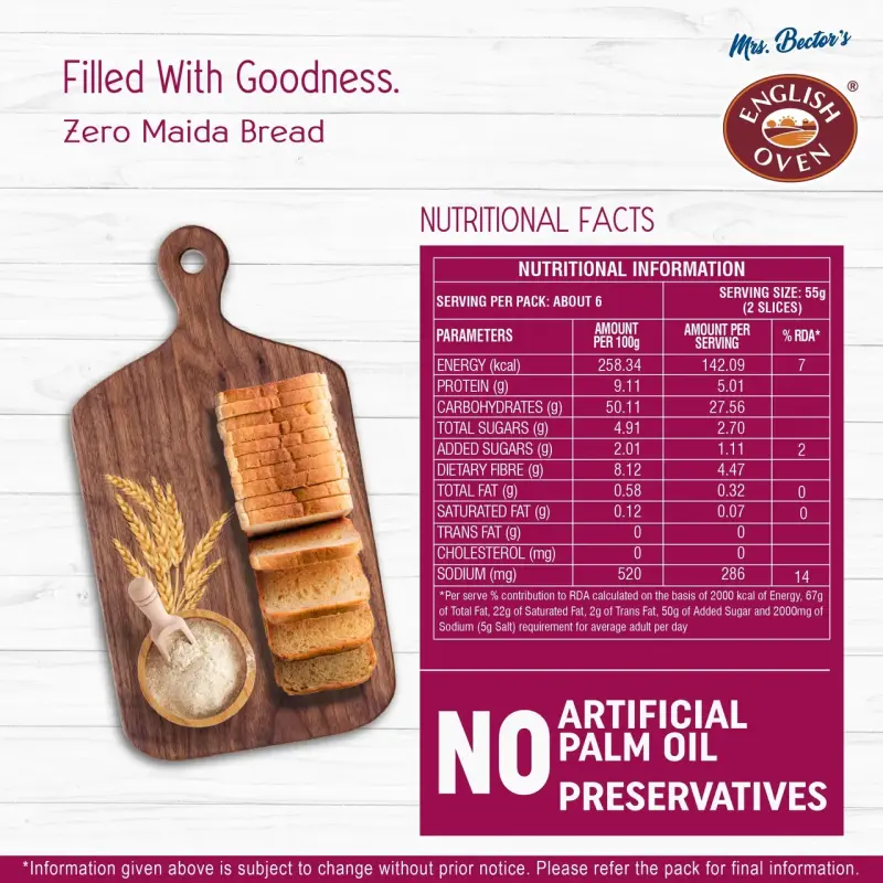 English Oven Zero Maida Whole Wheat Bread