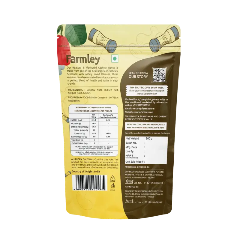 Farmley Classic Salted and Roasted Cashews | Kaju Snacks