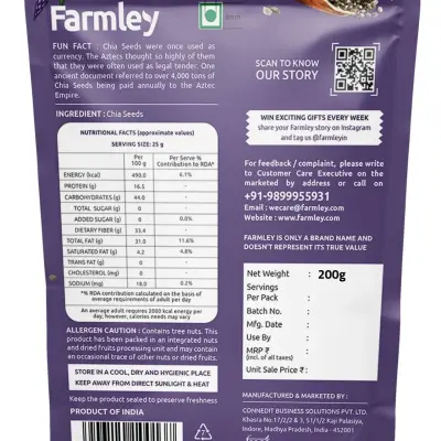 Farmley Premium Natural Chia Seeds Rich in Protein & Fiber