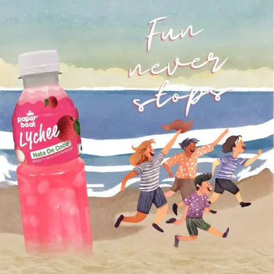 Paper Boat Lychee Fruit Drink with Chewy Cubes (Nata de Coco)