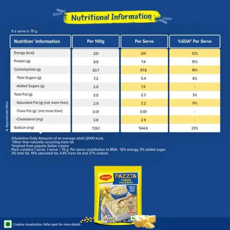 MAGGI Pazzta Cheese Macaroni Pasta - 100% Suji/Rawa