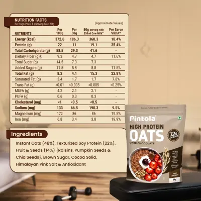 Pintola High Protein Oats Dark Chocolate With Almonds Raisin Pumpkin And Chia Seeds