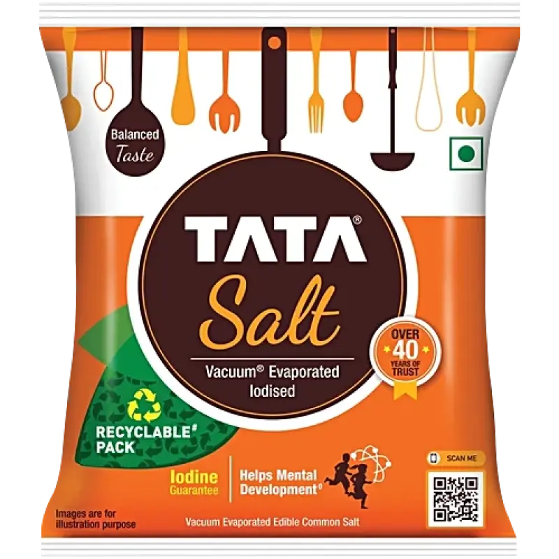 Tata Salt Vacuum Evaporated Iodised Edible Common Salt, 1 kg Pouch