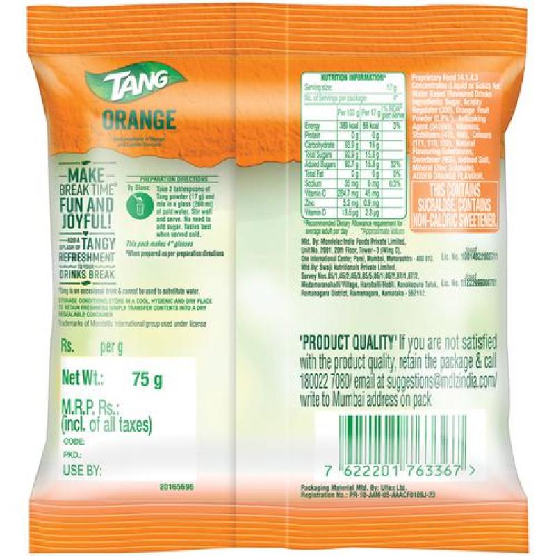 Tang Orange Instant Drink Mix, 75 g Pouch