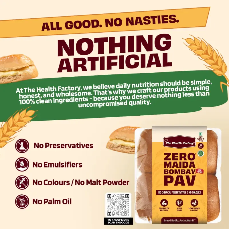 The Health Factory Zero Maida Bombay Pav- Whole wheat
