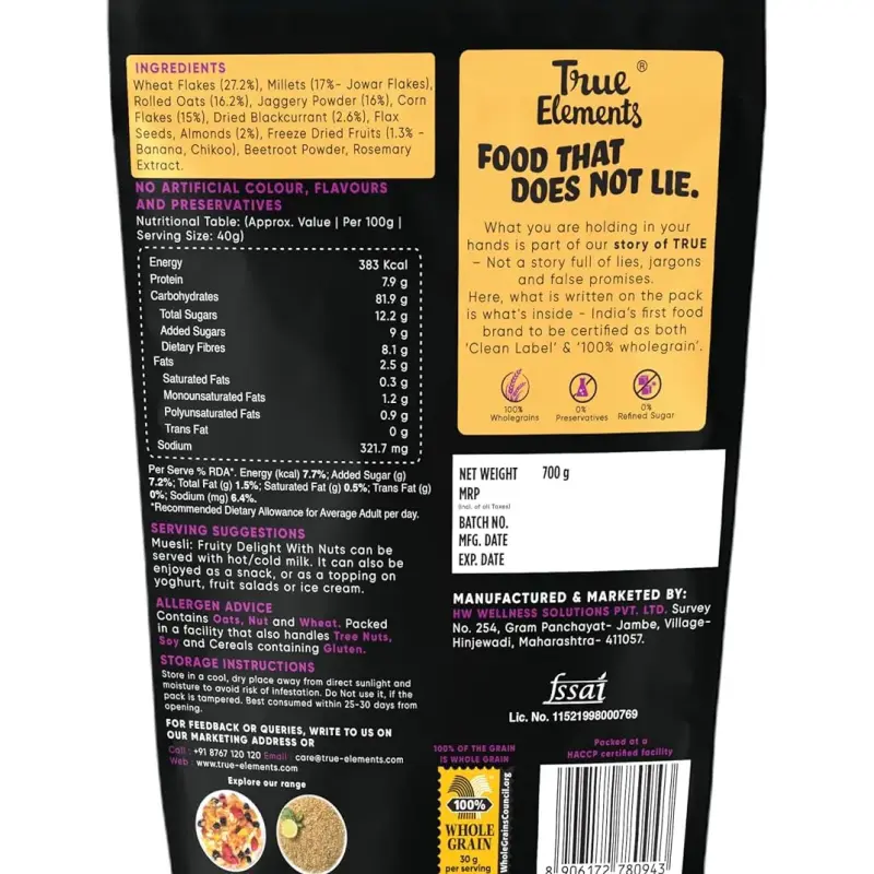 True Elements Muesli Fruity Delight Fruit and Nut Muesli