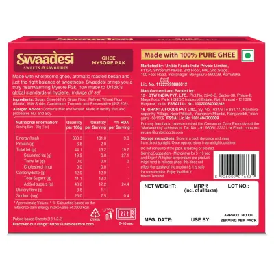 Unibic Swaadesi Premium Mysore Pak Box