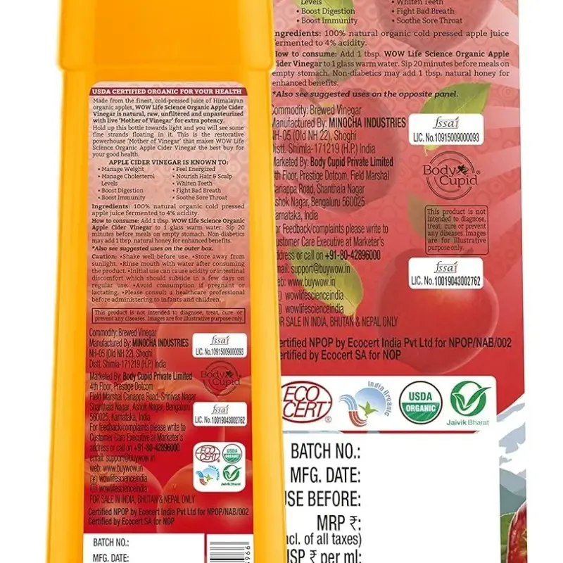 WOW Life Science Organic Apple Cider Vinegar