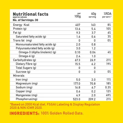Yoga Bar 100% Rolled Oats Gluten free Wholegrain Oats With Protein & Fibre